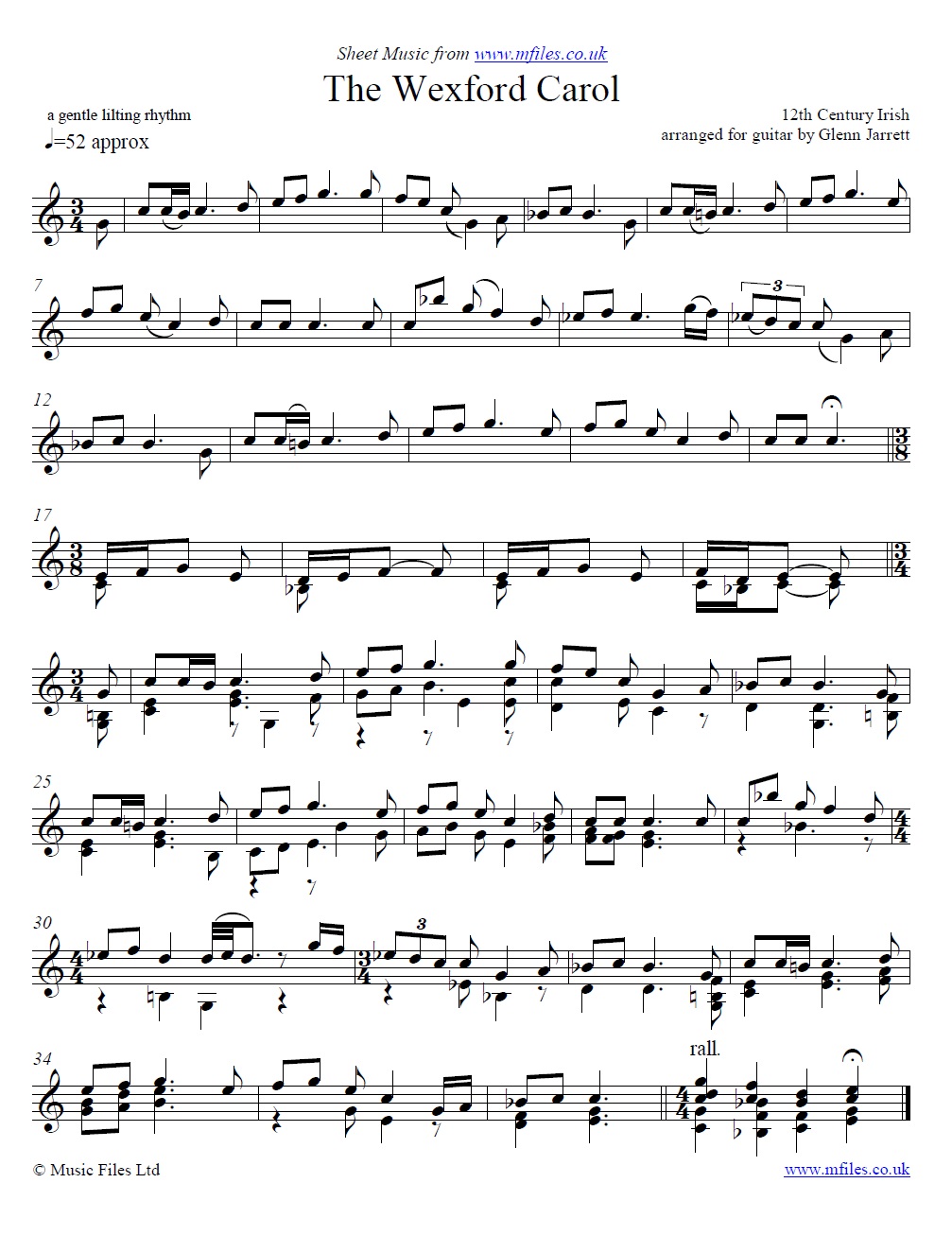 The Wexford Carol arranged by Glenn Jarrett for guitar - click to download sheet music The Wexford Carol arranged by Glenn Jarrett for guitar - sheet music 1st page