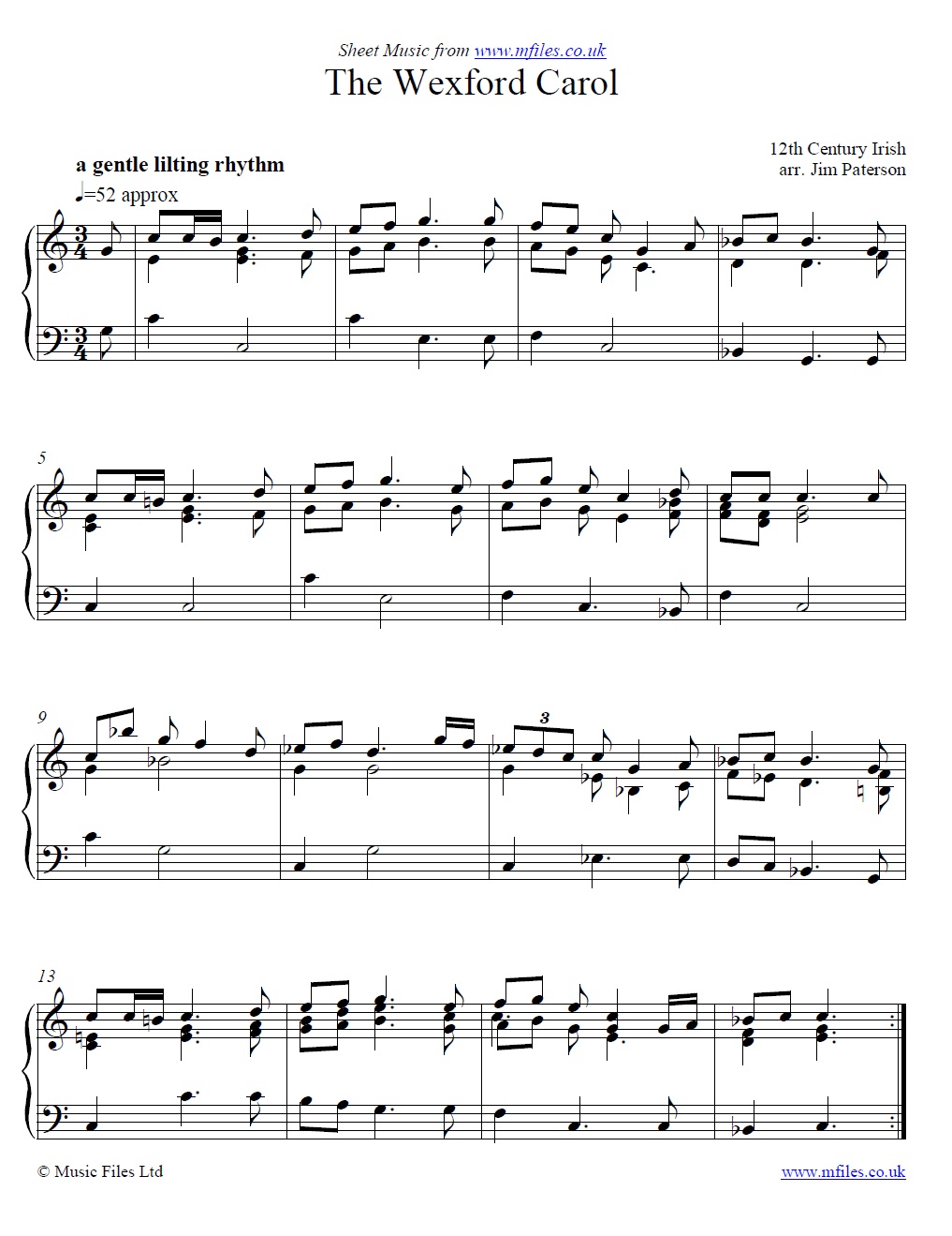 The Wexford Carol for piano - click to download sheet music The Wexford Carol for piano - sheet music 1st page