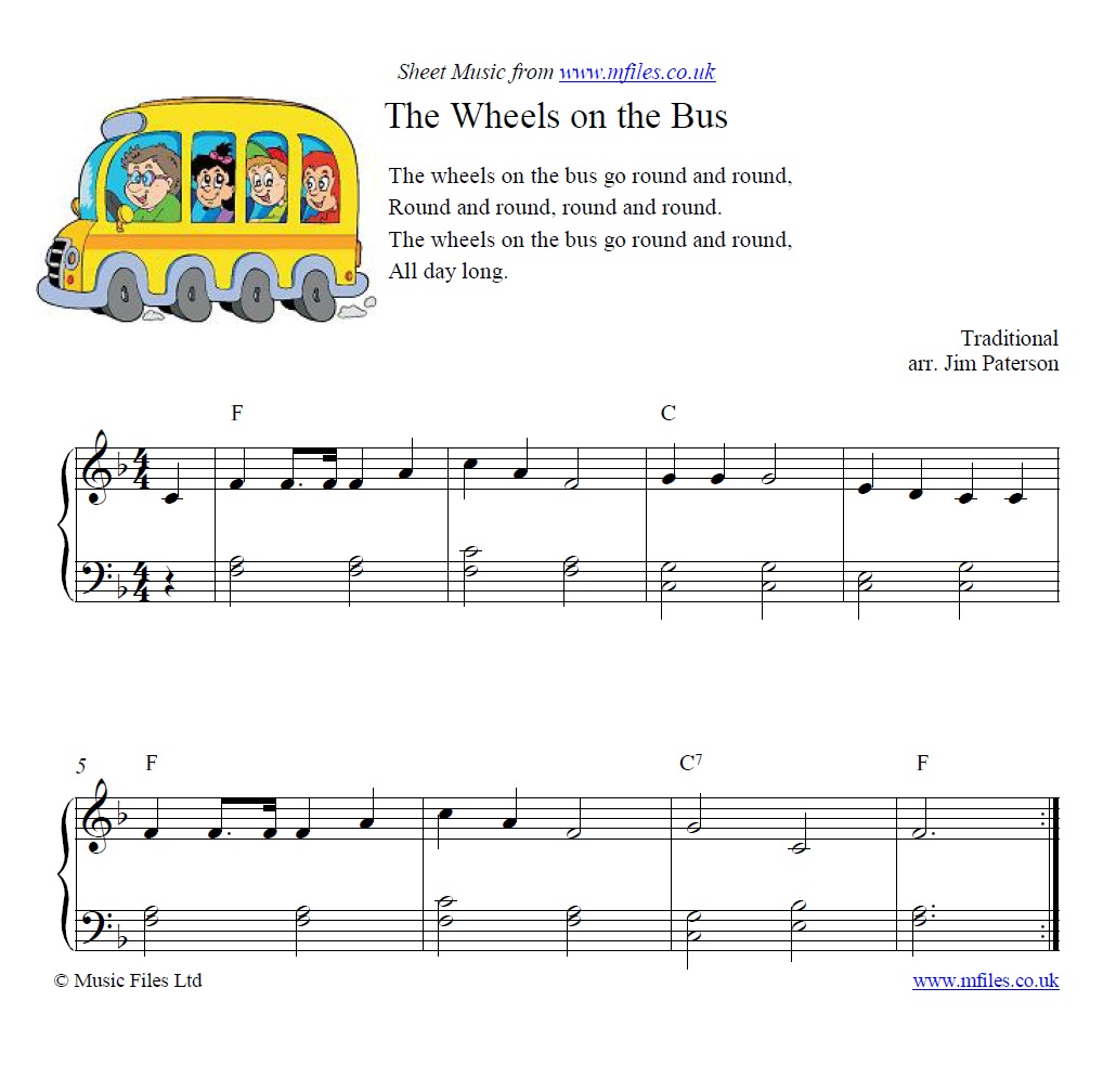 The Wheels on the Bus for piano - click to download sheet music The Wheels on the Bus for piano - sheet music 1st page