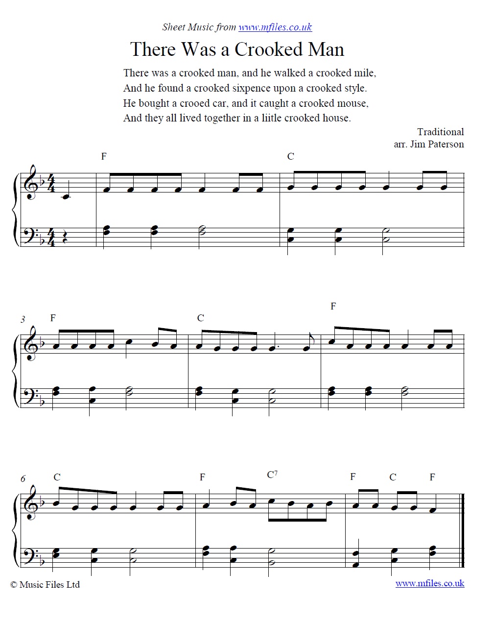 There Was a Crooked Man for piano - click to download sheet music There Was a Crooked Man for piano - sheet music 1st page