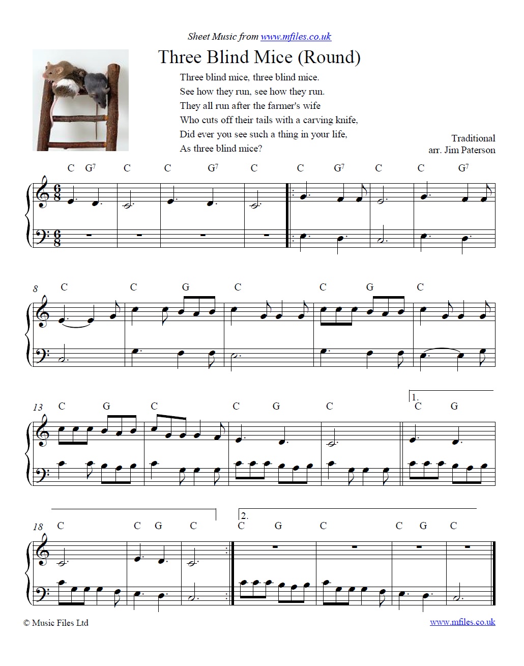 Three Blind Mice (roound version) - click to download sheet music Three Blind Mice (roound version) - sheet music 1st page