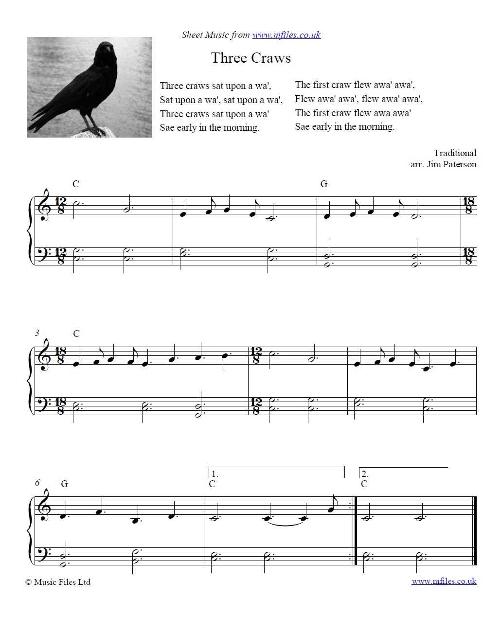 Three Craws for piano - click to download sheet music Three Craws for piano - sheet music 1st page