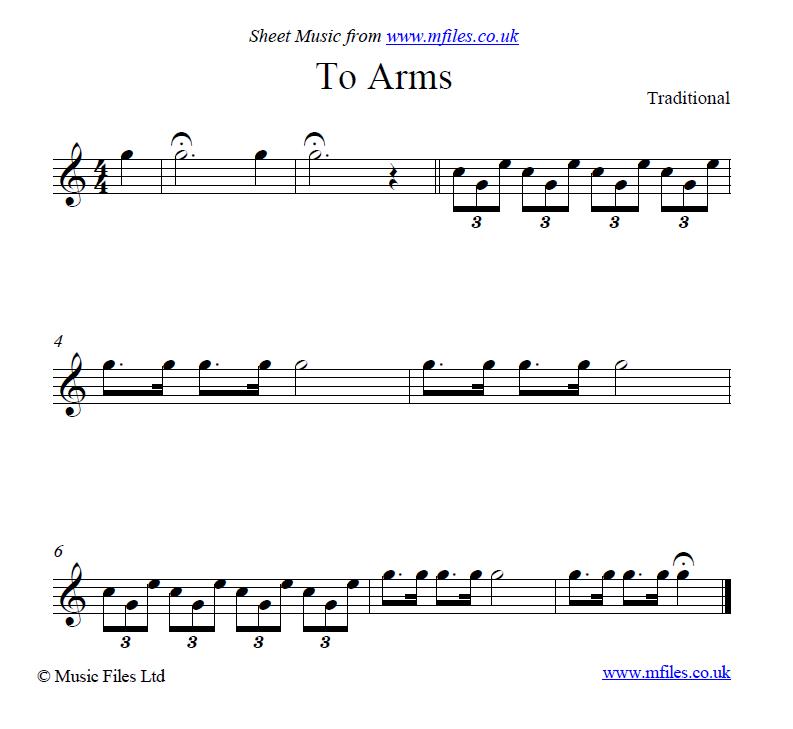 To Arms (bugle call) - click to download sheet music To Arms (bugle call) - sheet music 1st page