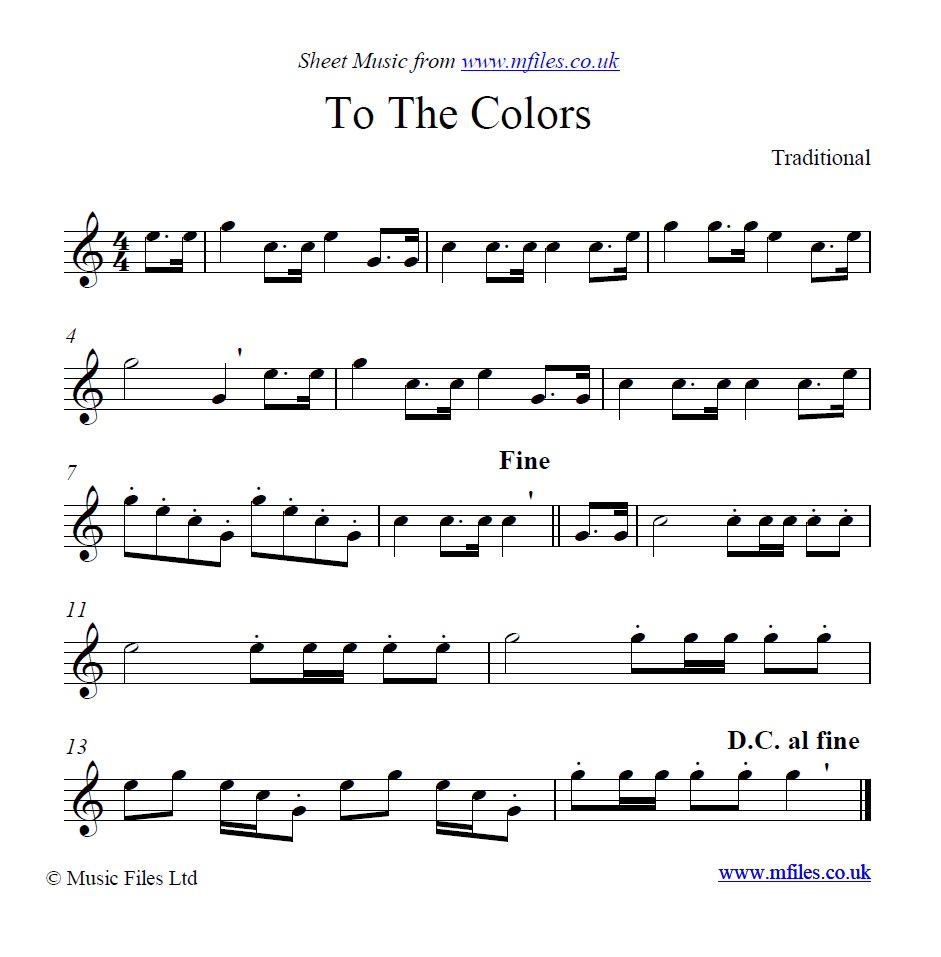 To The Colours (bugle call) - click to download sheet music To The Colours (bugle call) - sheet music 1st page