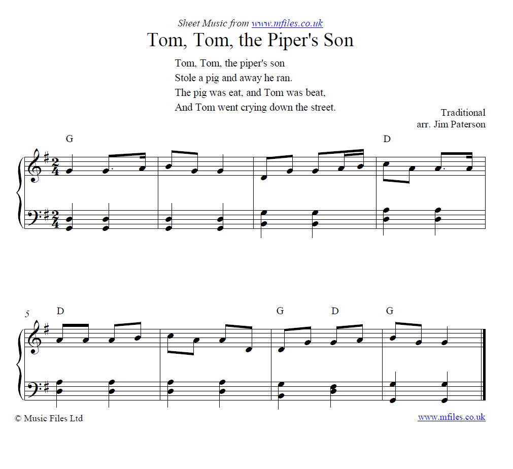 Tom Tom the Piper's Son for piano - click to download sheet music Tom Tom the Piper's Son for piano - sheet music 1st page