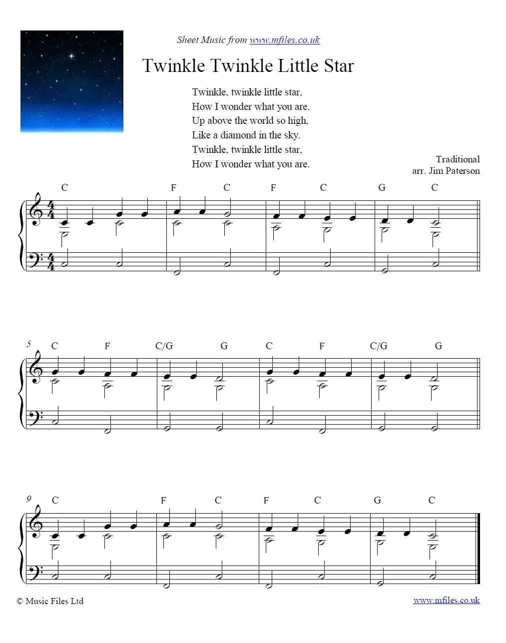 Twinkle Twinkle Little Star for piano - click to download sheet music Twinkle Twinkle Little Star for piano - sheet music 1st page