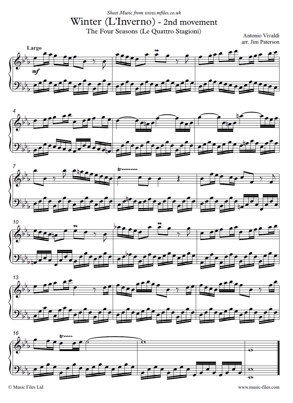 Vivaldi's Largo from Winter, arranged for Piano Solo - click to download sheet music Vivaldi's Largo from Winter, arranged for Piano Solo - sheet music 1st page