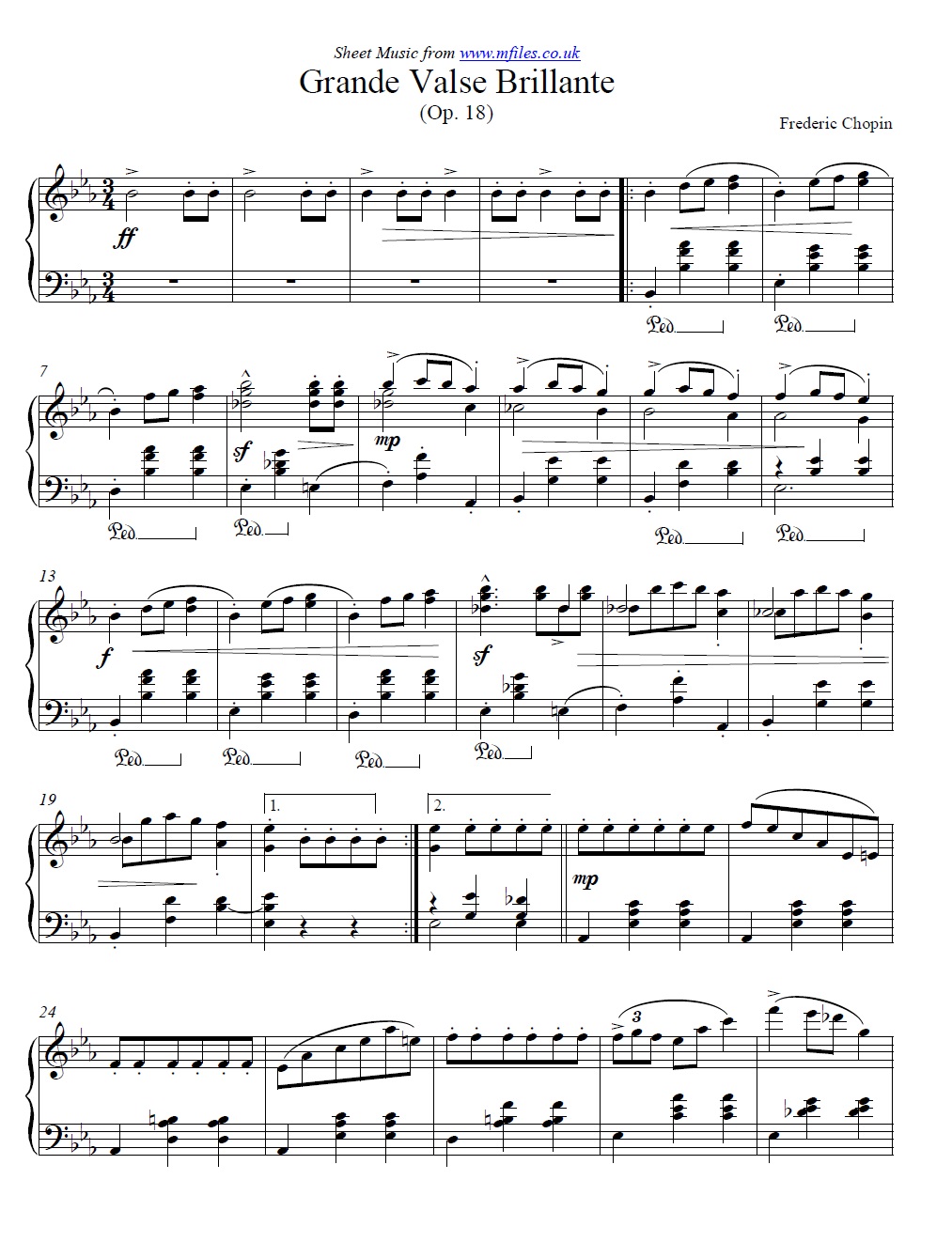 Chopin's Grande Valse Brillante Op.18 in E-flat for piano - click to download sheet music Chopin's Grande Valse Brillante Op.18 in E-flat for piano - sheet music 1st page