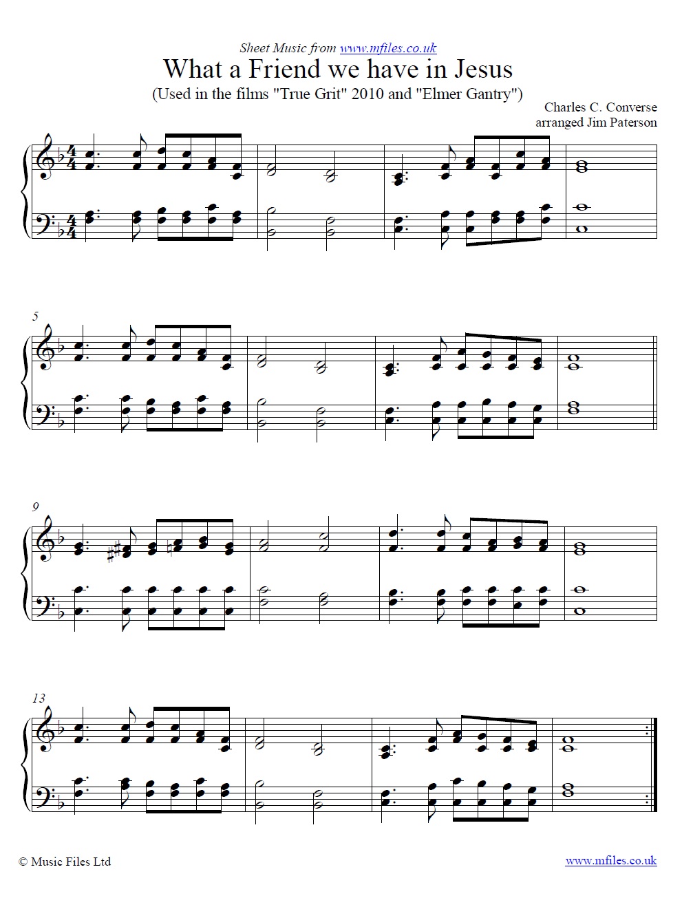 What A Friend We Have In Jesus for piano - click to download sheet music What A Friend We Have In Jesus for piano - sheet music 1st page