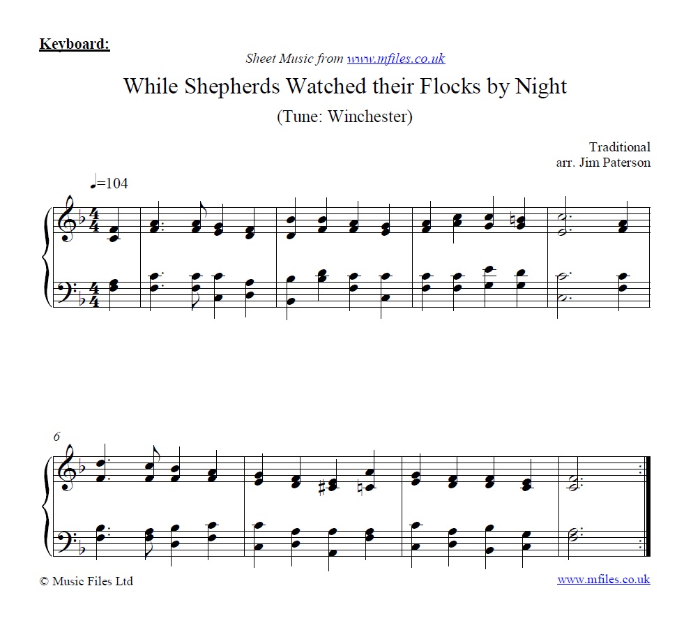 While Shepherds Watched Their Flocks By Night for piano - click to download sheet music While Shepherds Watched Their Flocks By Night for piano - sheet music 1st page